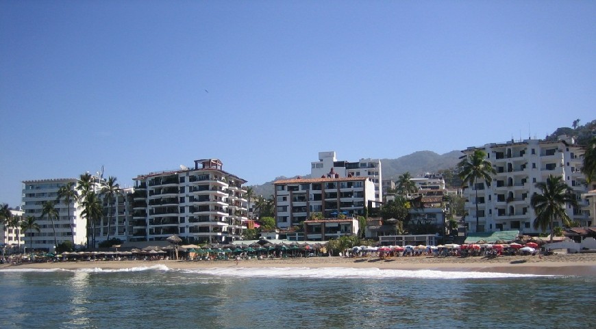 Playa de Los Muertos beach in Old Town, Puerto Vallarta Mexico